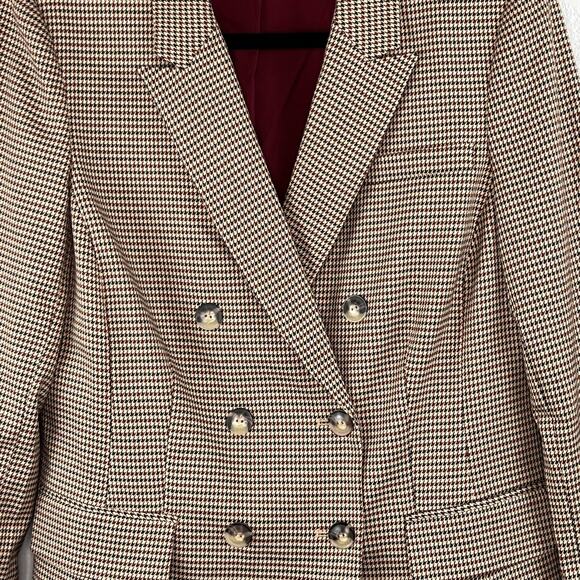 Tahari ASL Houndstooth Double Breast Lined Dual Vent Blazer Jacket Camel 10 NWT - Picture 8 of 16
